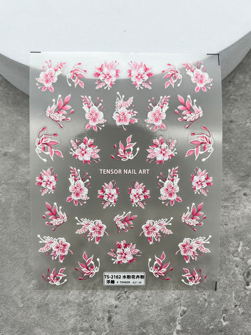 1sheet 5D Embossed Pink Blossoming Flowers Nail Art Stickers Adhesive Decals Manicure Nail Art Accessories