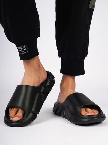 Fashionable Indoor Slides For Men, Texture Embossed Single Band EVA Slippers