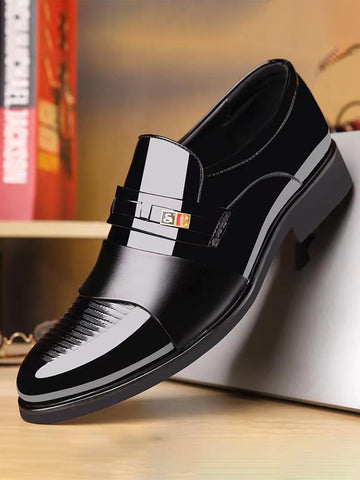 Men Square Decor Dress Shoes, Business Black Dress Loafers