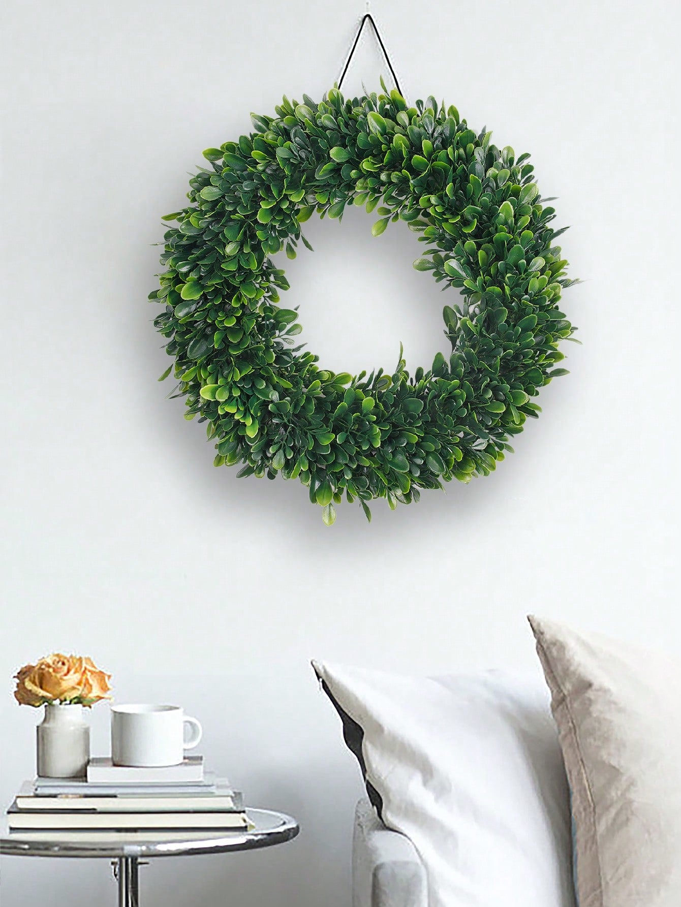 1pc Polyester Artificial Hoop Wreath, Creative Leaf Design Artificial Hanging Wall Hoop Wreath For Home
