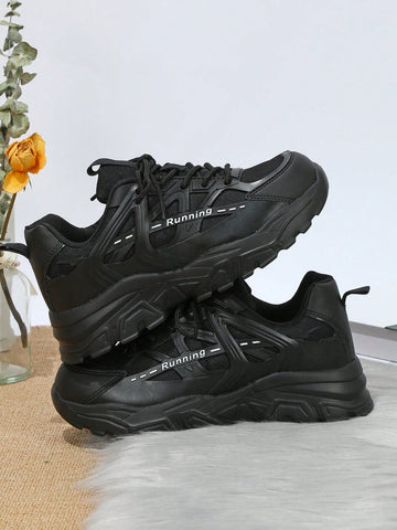 Men Letter Graphic Lace-up Front Chunky Sneakers, Sporty Outdoor Sneakers