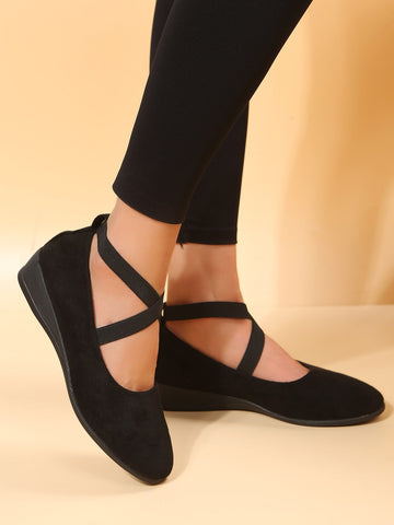 Women Minimalist Slip On Wedge Shoes, Elegant Outdoor Faux Suede Court Pumps