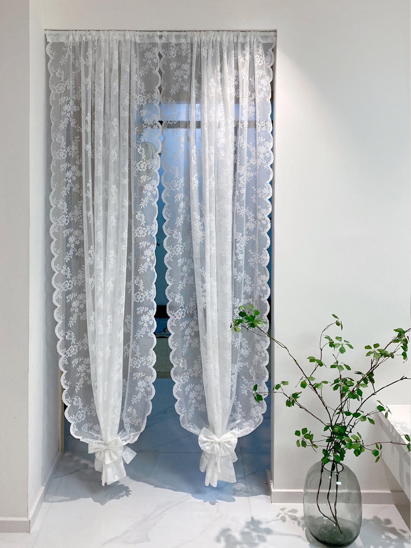 Floral Embroidered Single Panel Sheer Curtain, Simple Lace Design Light Filtering Privacy Sheer Curtain For Living Room And Bedroom