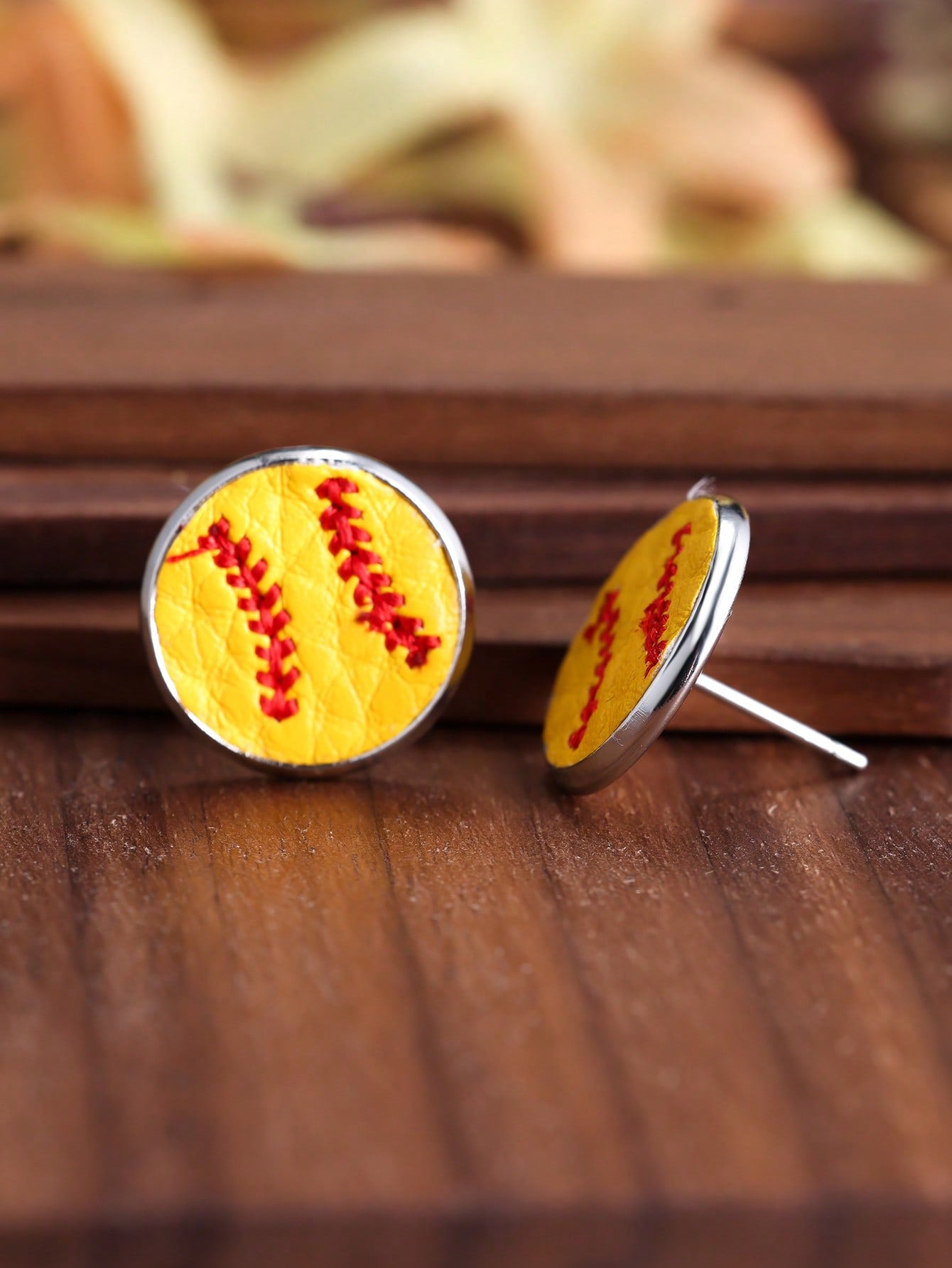 1pair Creative Baseball Pattern Stud Earrings For Women For Daily Decoration