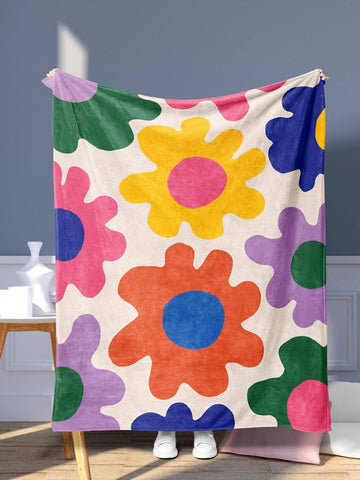 1pc Floral Pattern Throw Blanket, Warm Fabric Blanket, For Sofa, Office,