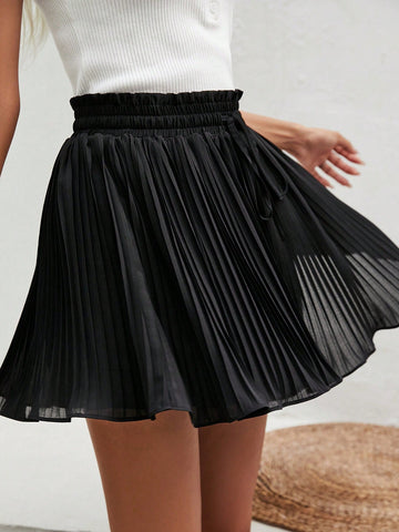 Paperbag Waist Pleated Wide Leg Shorts