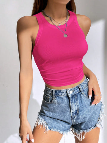 Solid Ruched Side Crop Tank Top