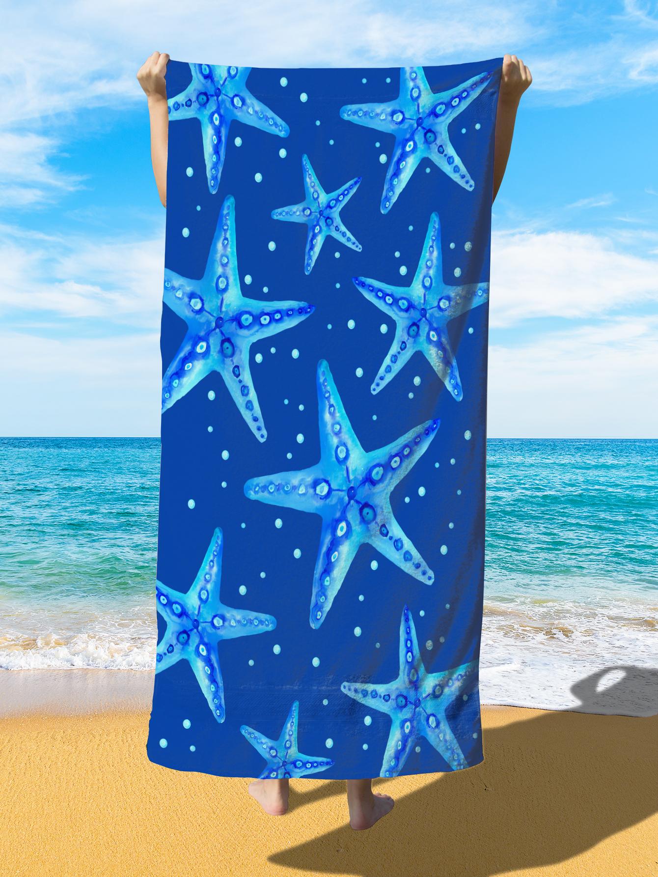 1pc Starfish Pattern Beach Towel, Modern Microfiber Beach Towel For Outdoor