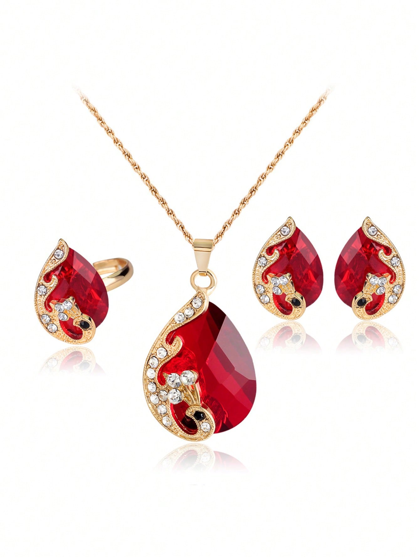 4pcs/set Fashion Copper Alloy Peacock Detail Water-drop Decor Jewelry Set For Women For Daily Life