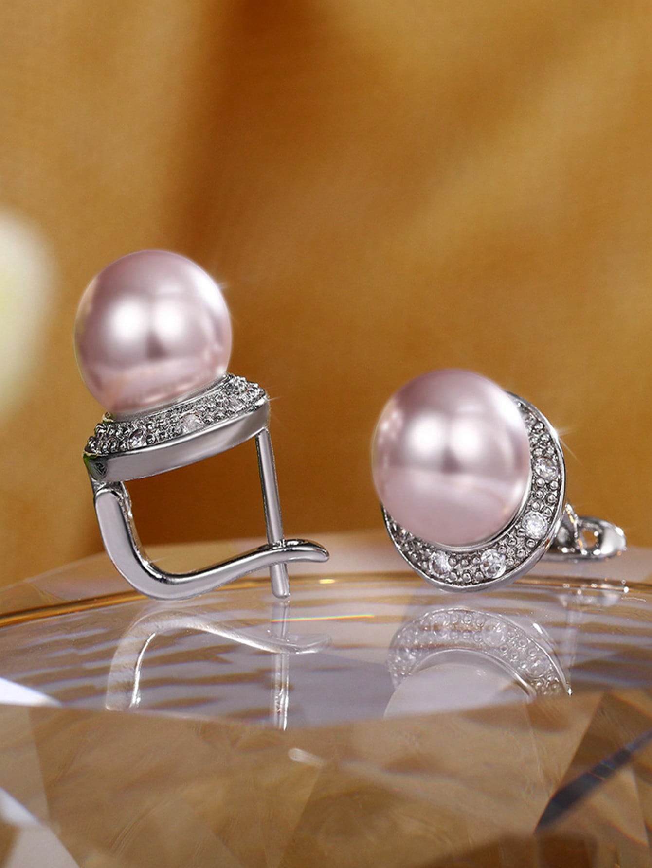 1pair Elegant Rhinestone & Faux Pearl Decor Stud Earrings For Women For Party