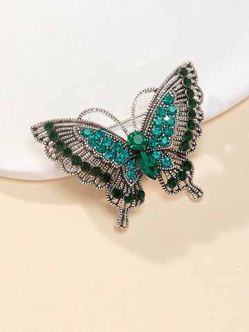 1pc Glamorous Zinc Alloy Rhinestone Decor Butterfly Design Brooch For Women For Daily Decoration