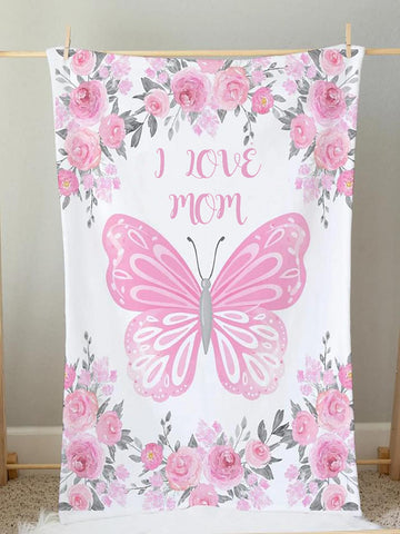 1pc Butterfly & Floral Pattern Blanket, Modern Knitted Fabric Soft & Warm Blanket For Mother's Day