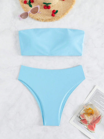 Plain Bandeau Bikini Swimsuit