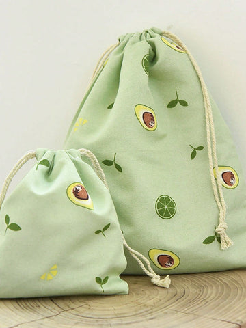 1pc Polyester Clothes Storage Bag, Cartoon Avocado Pattern Drawstring Bag For Household And Travel