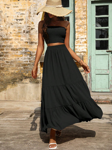 Solid Crop Tube Top & Layered Skirt