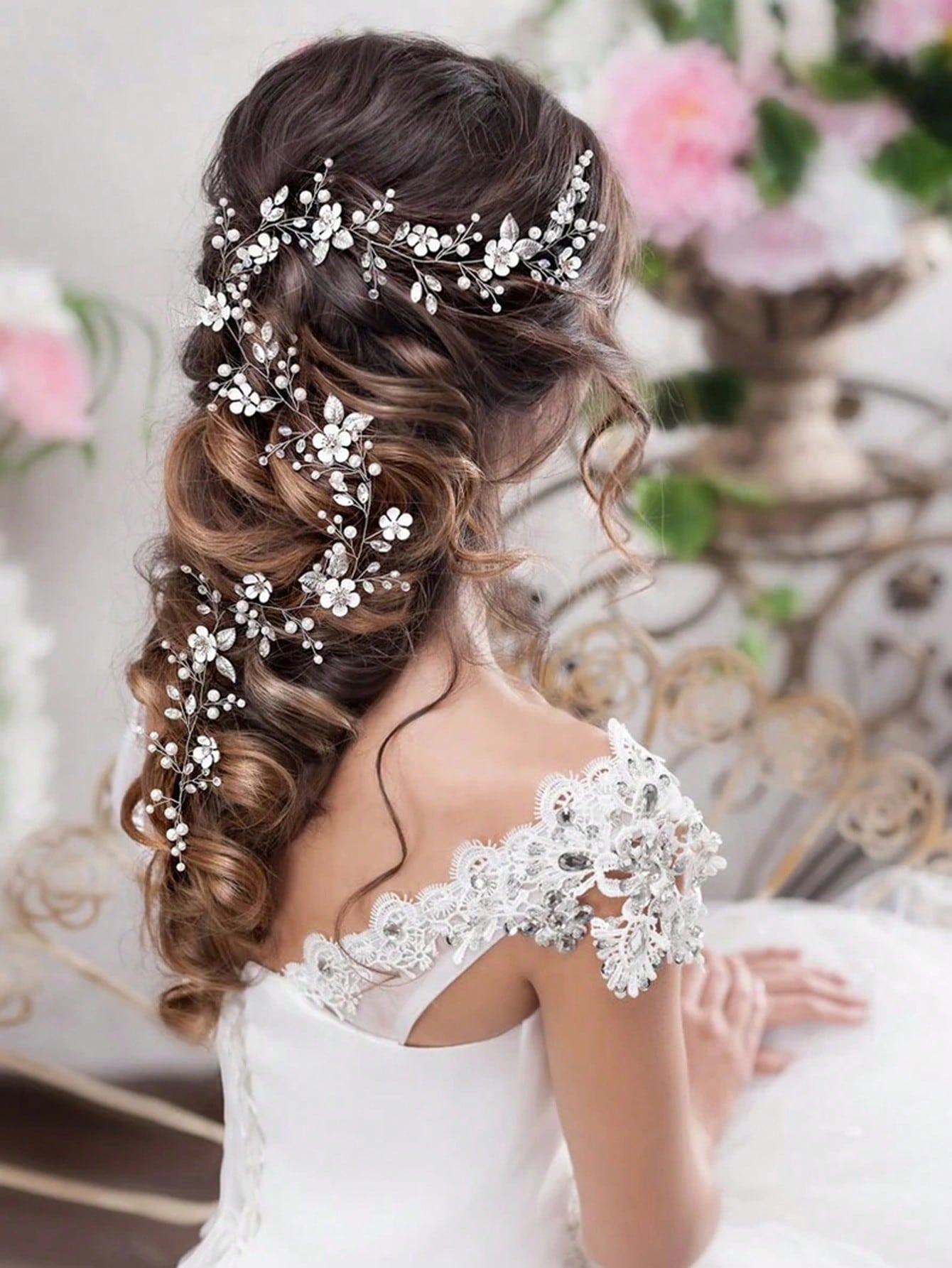 Flower & Faux Pearl Decor Bridal Hair Band