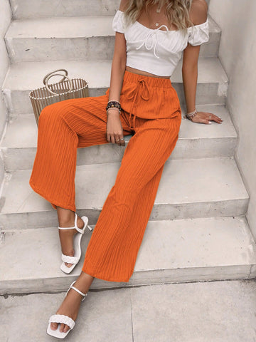 Solid Knot Front Wide Leg Pants