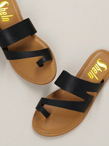 Asymmetric Toe Loop Slide Flat Sandals