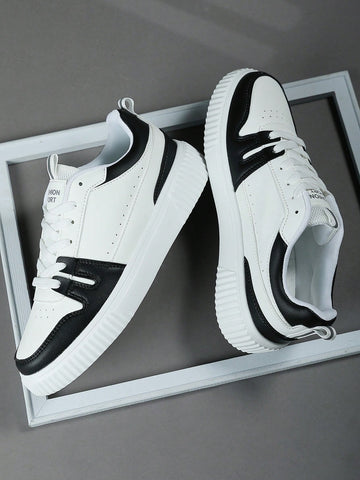 Men Colorblock Lace-up Front Sneakers, Sport Outdoor Skate Shoes