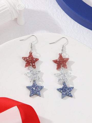 1pair Independence Day Gift & Star Shaped Simple Daily Drop Earrings For Women