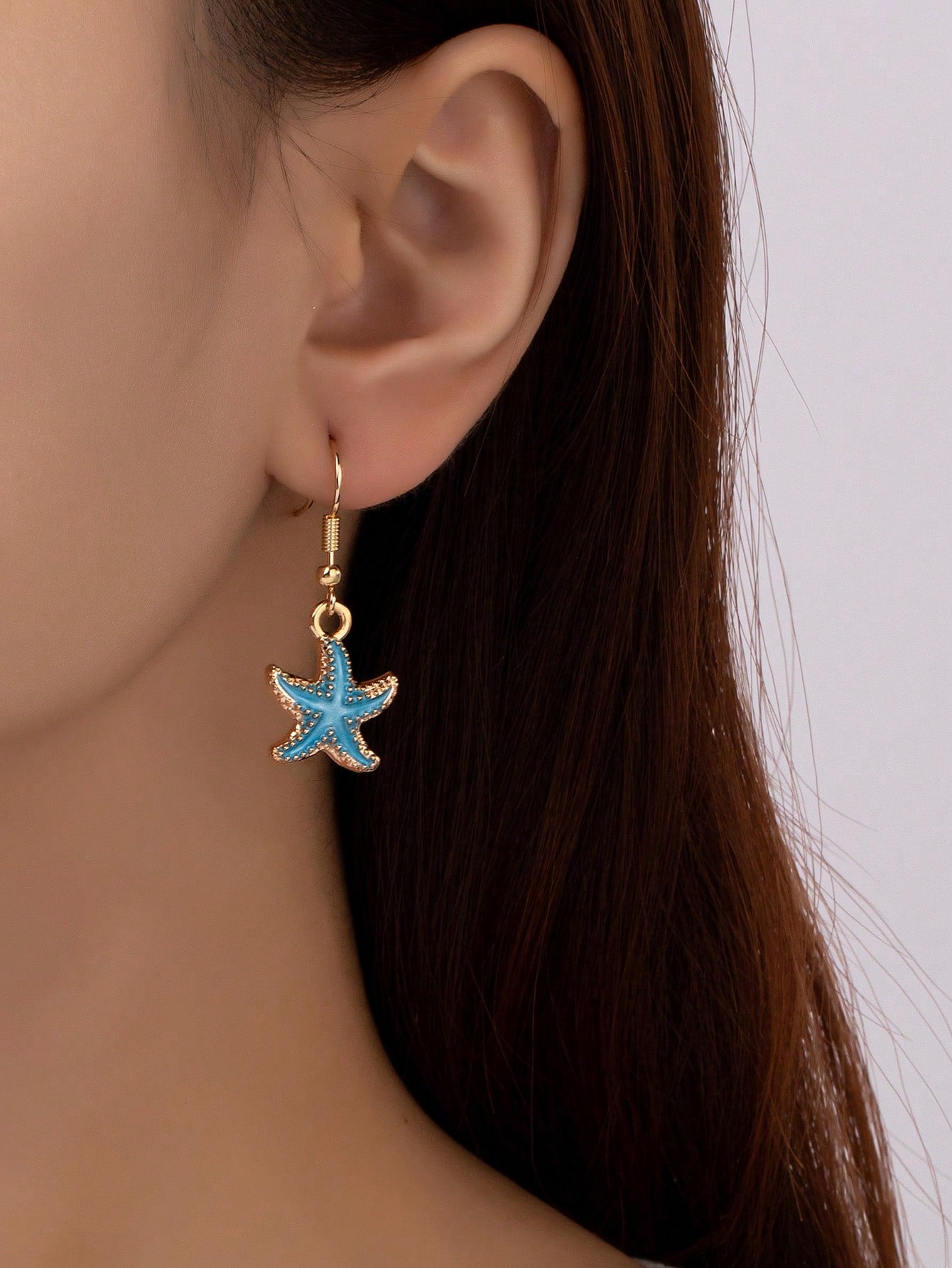 1pair Romantic Vacation Style Blue Enamel Starfish Drop Earrings For Women