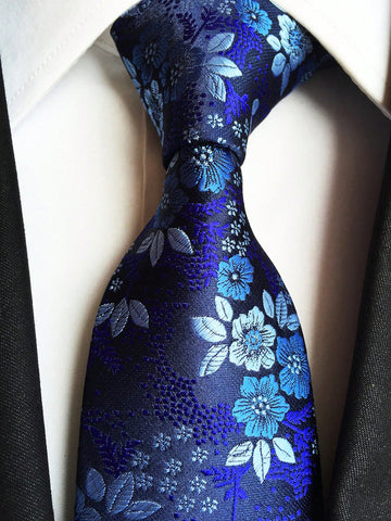1pc Men's 8 CM High Density Fabric Blue Green Floral Neck Tie For Wedding, Party And Fashion Work