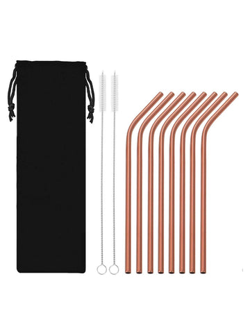 8pcs Stainless Steel Straw & 2pcs Cleaning Brush & 1pc Storage Bag, Minimalist Drinking Straw Set For Party