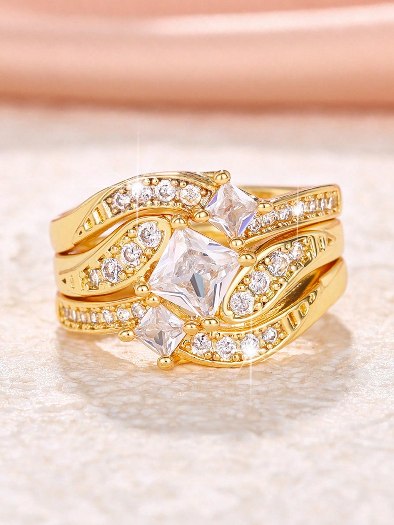 3pcs/set Women Glamorous Cubic Zirconia Decor Ring For Women For Gift