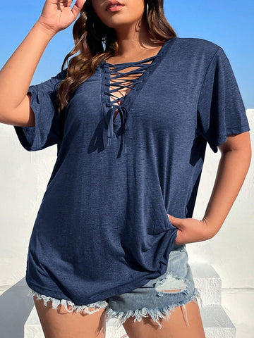 Plus Lace Up Front Tee