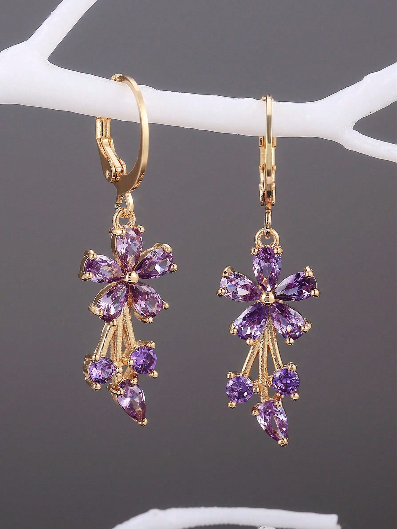 1pair Glamorous Cubic Zirconia Flower Drop Earrings For Women For Valentine's Day Gift