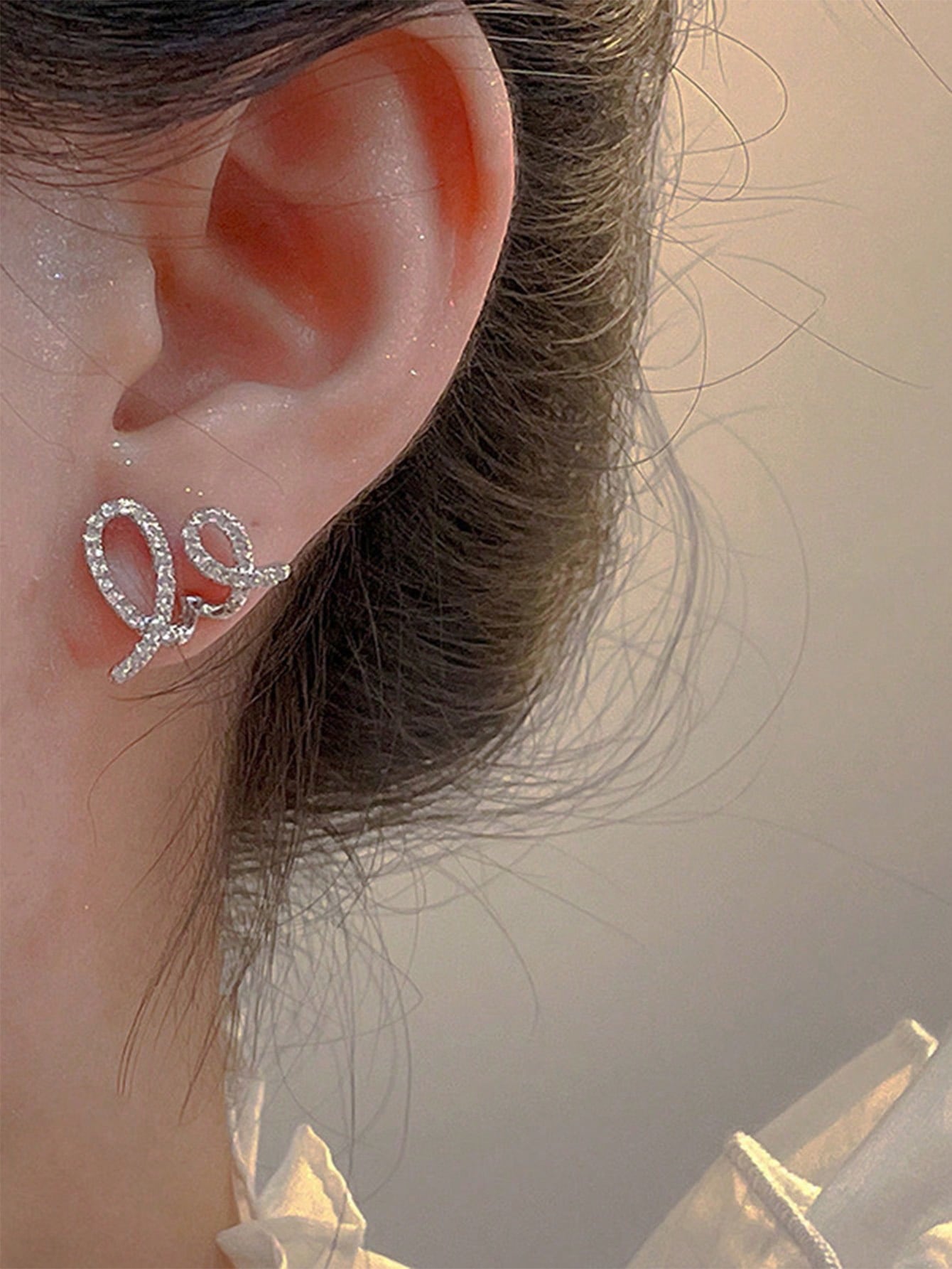 1pair Delicate Copper Creamy Swirl & Cubic Zirconia Stud Earrings For Women's Daily Wear