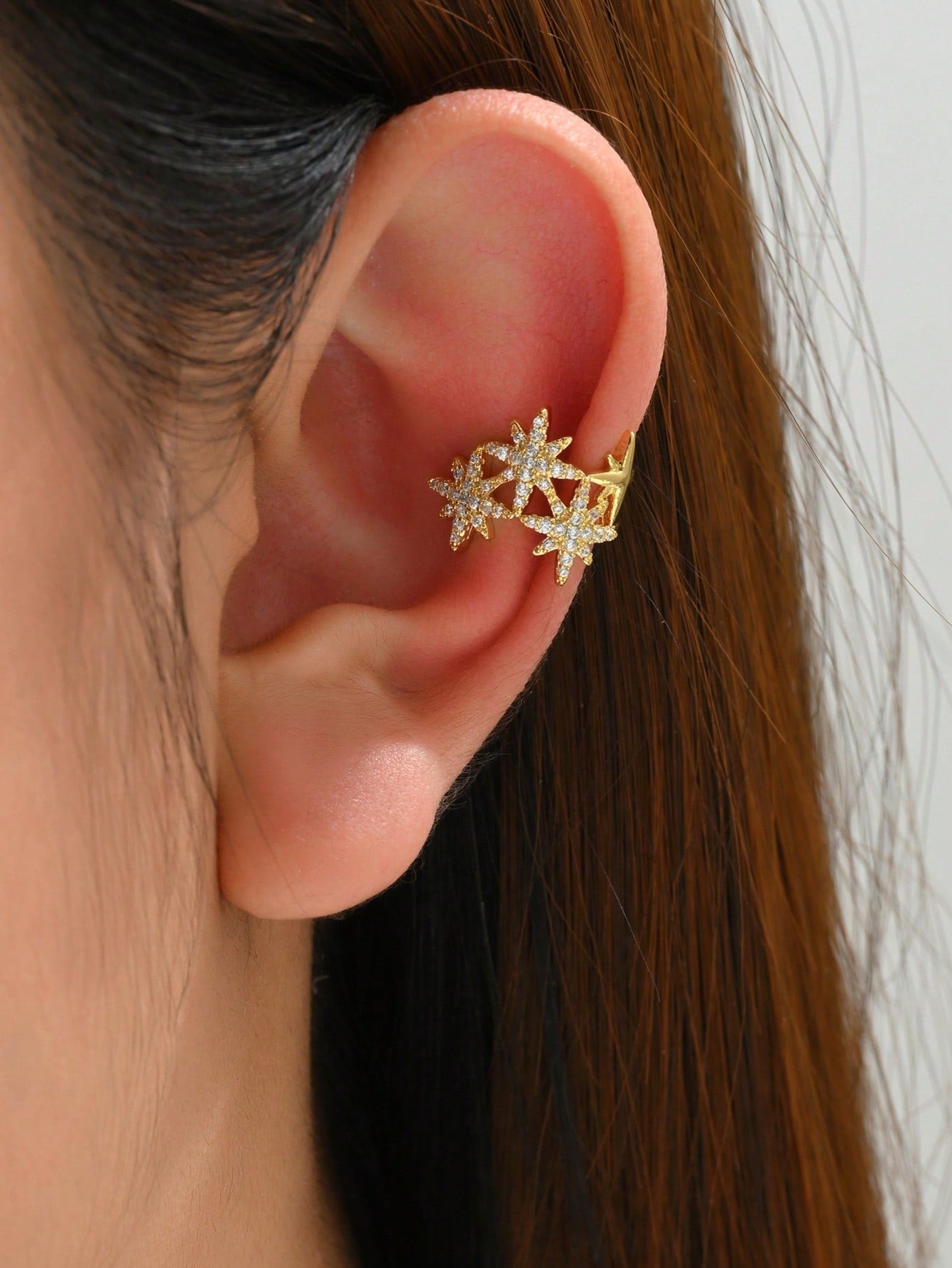 1pc Cubic Zirconia Star Decor Ear Cuff Copper Jewelry