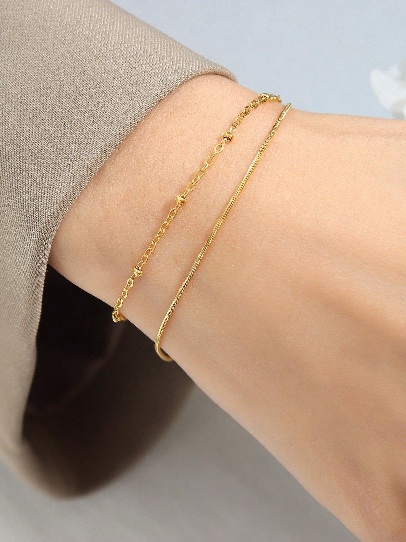 1pc Korean Style Minimalist Chic Double Layered Stainless Steel Chain Bracelet For Women