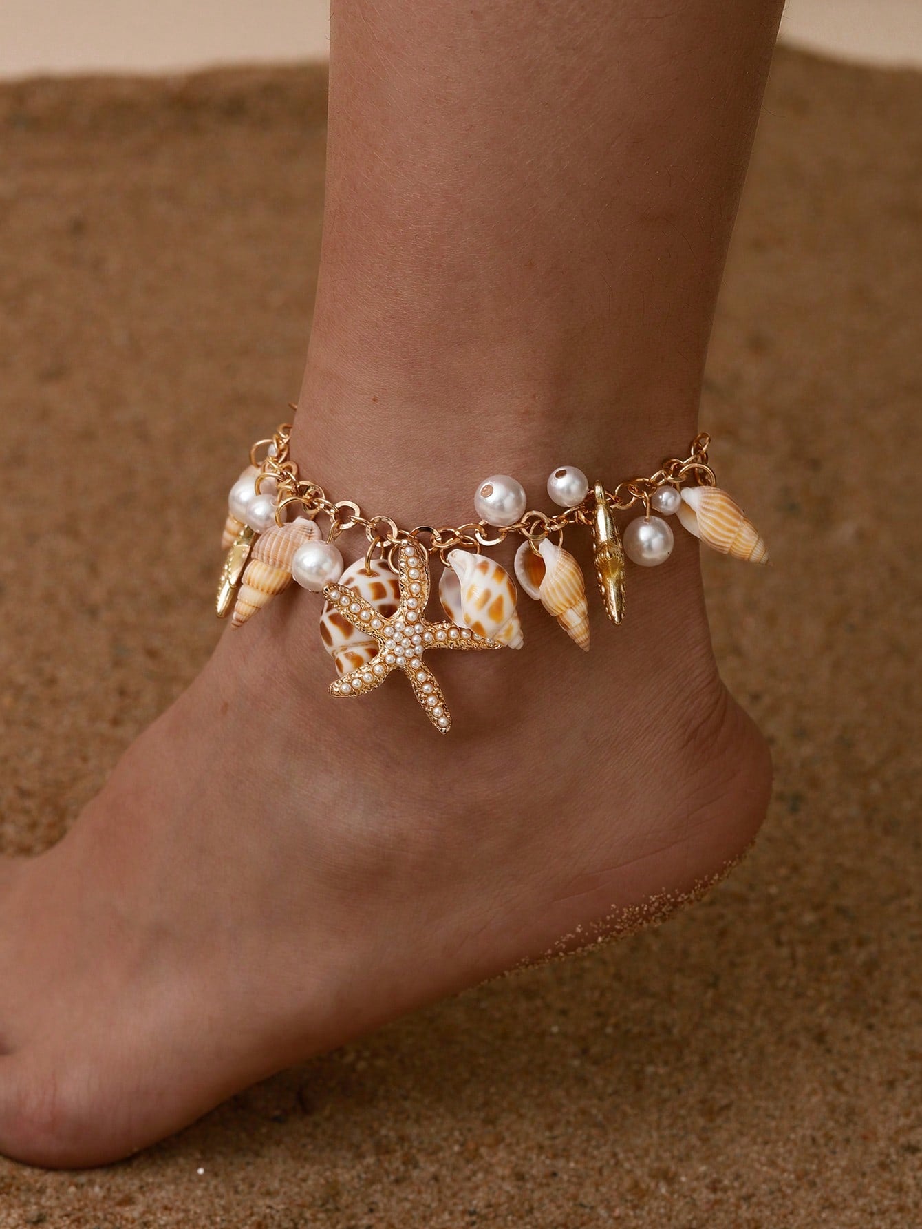 Faux Pearl & Starfish Charm Anklet