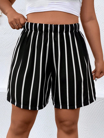 Plus Striped Print Wide Leg Shorts