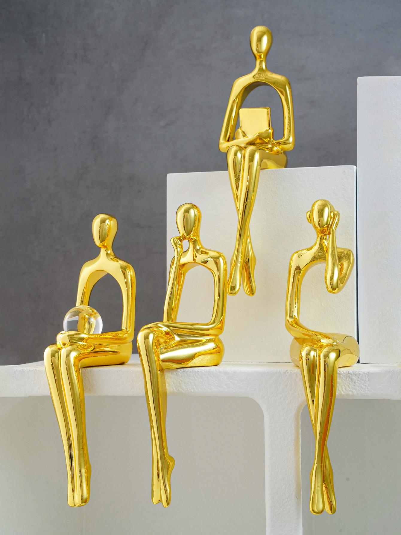 1pc Figure Design Decoration Craft, Gold Glitter ABS Home Ornament For Home Decor