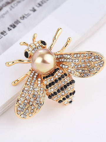 1pc Women's Elegant Pearl & Bee Shaped Brooch, Fashionable Korean Style High-End Decorative Pin For Sweater/Shawl/Dress
