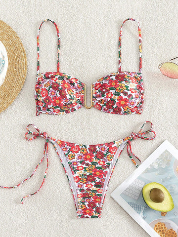 Floral Print Tie Side Bikini Swimsuit
