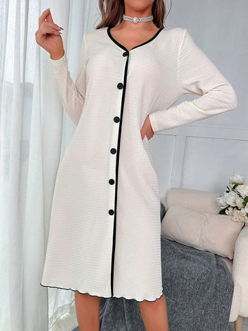 Contrast Binding Button Front Lounge Dress