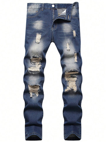 Men Cotton Washed Ripped Jeans