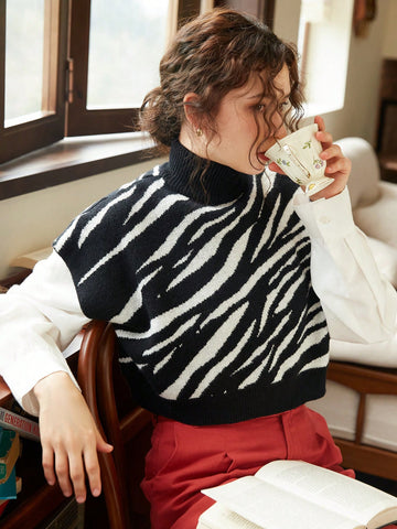 Zebra Stripe Crop Sweater Vest