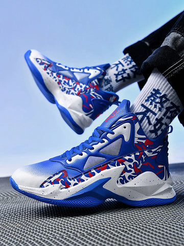 Men Colorblock Lace-up Front Basketball Shoes, Sporty Outdoor Sneakers