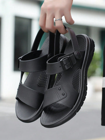 Men Buckle Decor Multi-way Wear Sandals, Sport Black PVC Sport Sandals