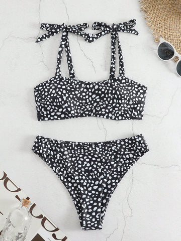 Dalmatian Tie Shoulder Bikini Swimsuit