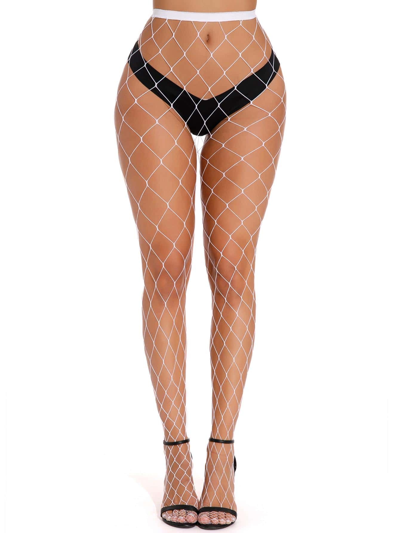1pair Women Solid Casual Fishnet Tights For Daily Life