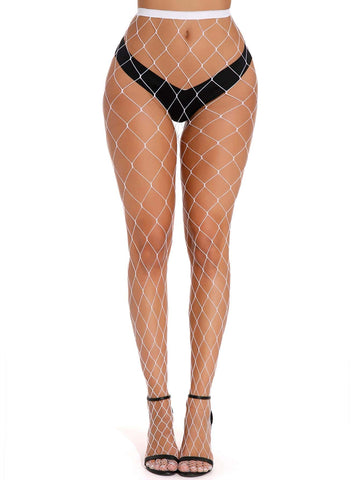 1pair Women Solid Casual Fishnet Tights For Daily Life