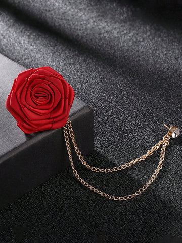 1pc Boutonniere Suit Accessory Rose & Tassel Lapel Brooch For Men's Gift, For Jewelry Gift And Party