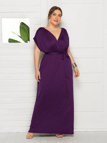 Plus Solid Belted Maxi Dress