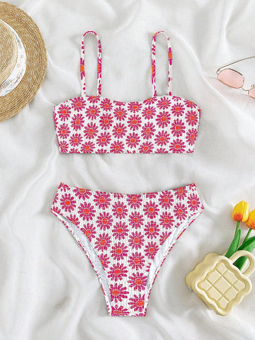 Summer Beach Floral Print Bikini Swimsuit