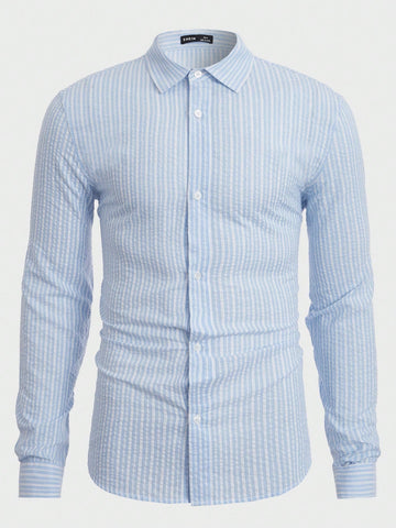 Men Cotton Striped Print Button Front Shirt